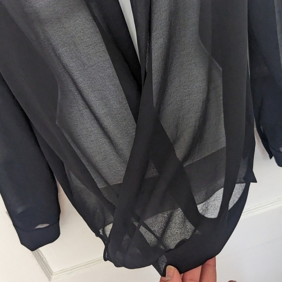 BABATON BLACK FAUX-WRAP LONG SLEEVE GAUZY BLOUSE SIZE XXS - Picture 3 of 10